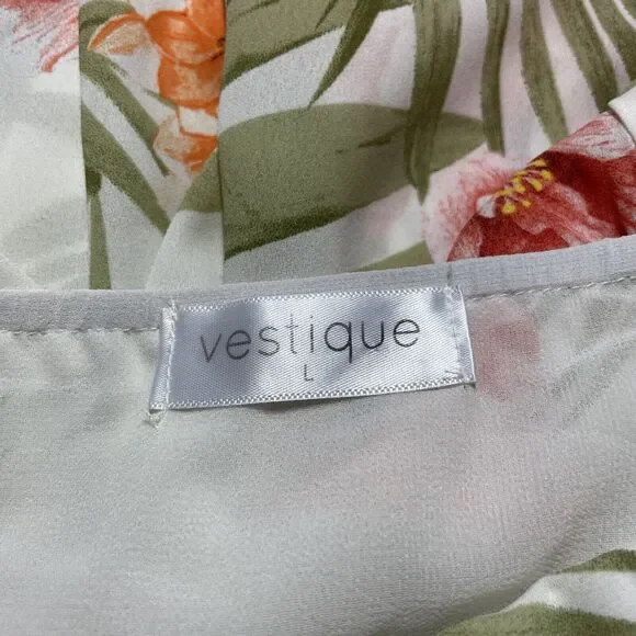 Vestique Floral Full Button Thigh Slit V Neck Maxi Dress Tropical Boho Womens L - Picture 9 of 10